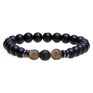 Matte Black Beaded Bracelet | Tiger Eye Lava Stone | Diffuser Stretch Unisex